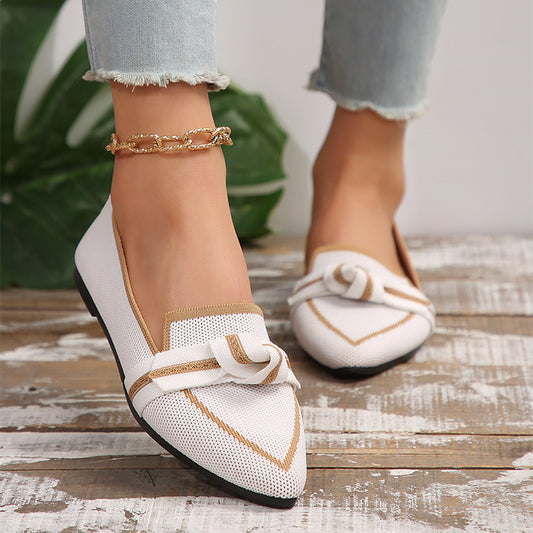 Fashion Pointed Toe Bow Flat Shoes For Women Lying Woven Slip-on Breathable Shoes Summer