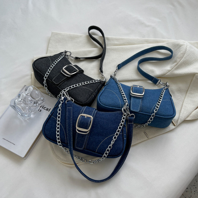 Denim Shoulder Bags Women's Fashion Chains Handbag Crossbody Bags Small Square Armpit Bag