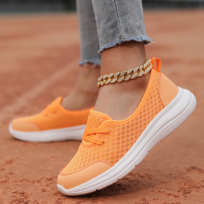 Lace-up Mesh Sneakers Fashion Sports Shoes Women Solid Cozy Flats Shoes