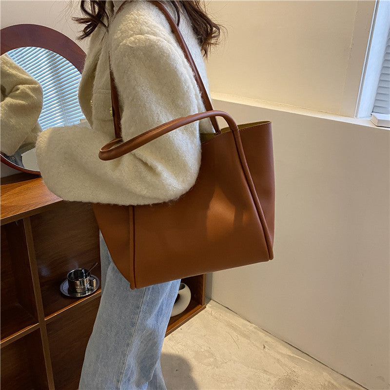 Casual Large Capacity Tote Bags For Women Fashion Solid Color Shopping Shoulder Bag With Wallet Ladies Handbag