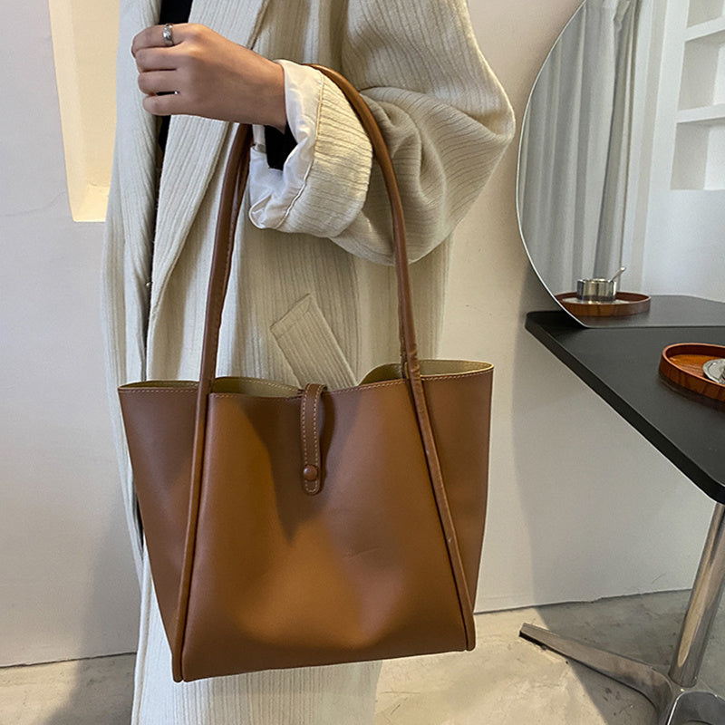 Casual Large Capacity Tote Bags For Women Fashion Solid Color Shopping Shoulder Bag With Wallet Ladies Handbag