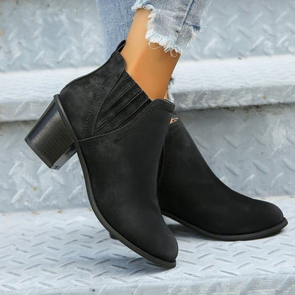 Autumn Winter Shoes For Women Pointed Toe Thick Square Heel Ankle Boots New Slip-on Low Heel Luxury Short Boots