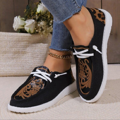 New Round Toe Flower Printed Canvas Flats Shoes Winter Casual Warm Plus Velvet Women's Plush Shoes